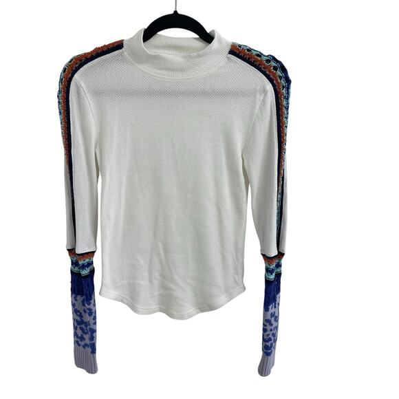 Free People Switch It Up Cuff White Waffle Thermal Crochet Top Small AS IS - Picture 1 of 7